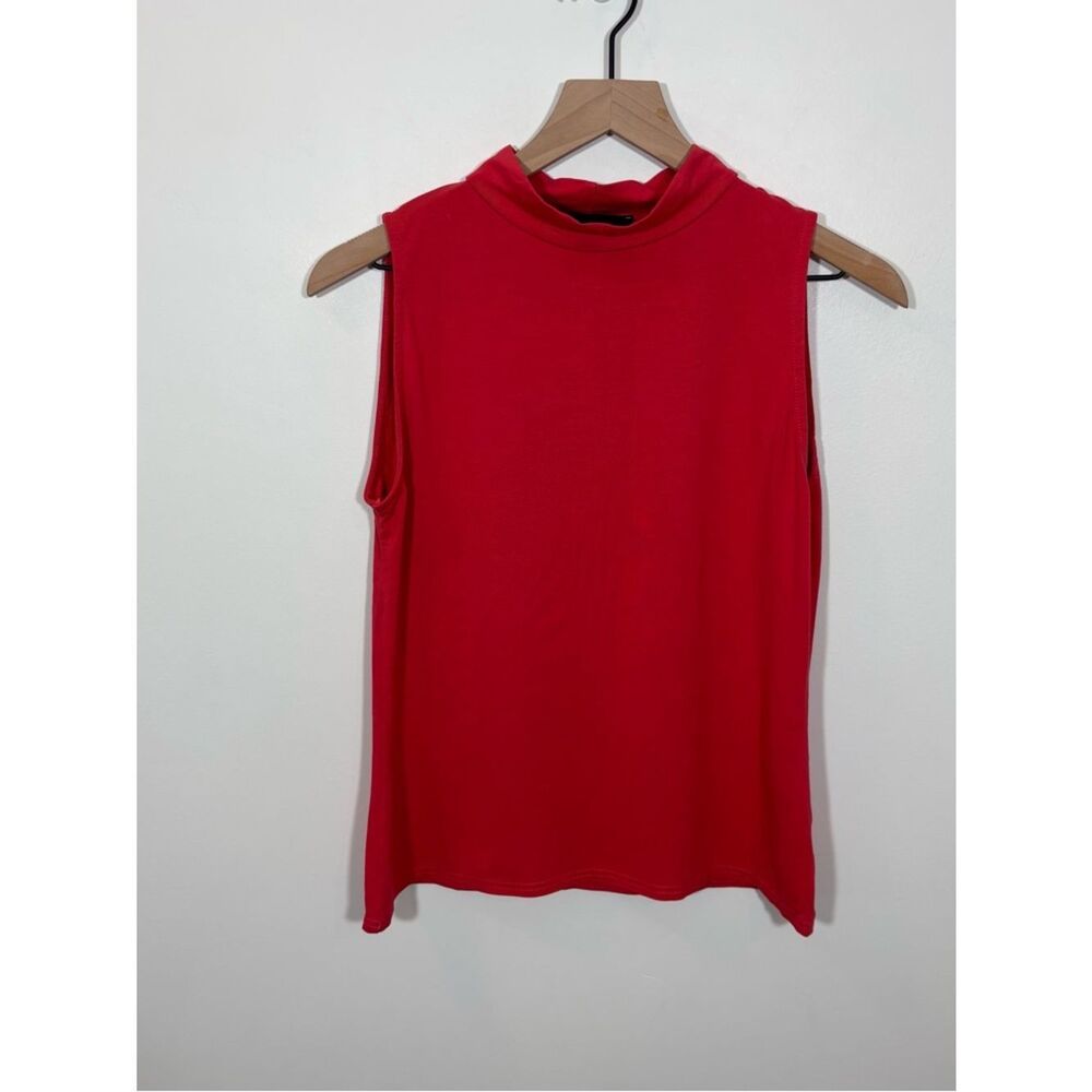Karen Millen Red/Orange Sleeveless Mock Neck Tank Blouse Top US 10